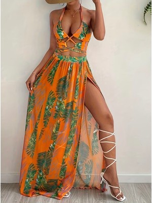 Alivions 3 Parça Yaprak Desenli Şık Bikini Takımı