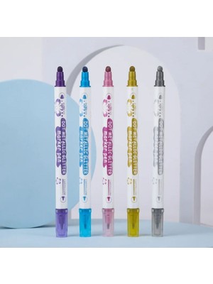 Meyra Accessories Kristal Boyalı 5'li Set Çift Başlıklı Kristal Fosforlu Kalem Seti Sevimli Rengarenk Hediyelik Kalem