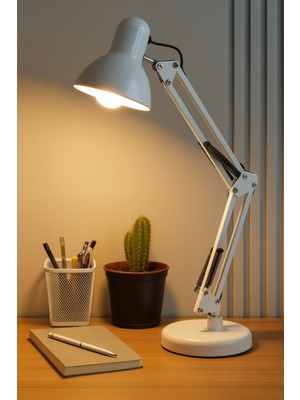PremiumPort Çalışma Masası Lambası, 360° Ayarlanabilir, Metal ve Beyaz Renk