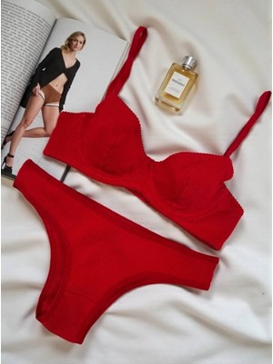 Arona Kadın Balenli Fitilli Kaşkorse Kırmızı Sütyen Takımı