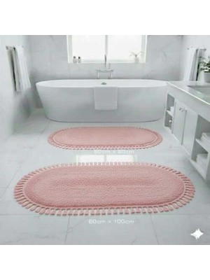 Altun Carpet 2li Banyo Paspası Oval Ponpon Saçaklı Modern Ponpon Saçaklı 60X100+50X60