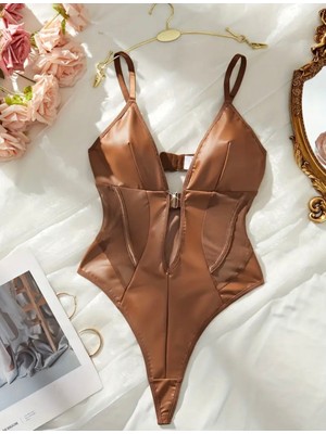 Alivions Derin V Yaka Transparan Detaylı Deri Body