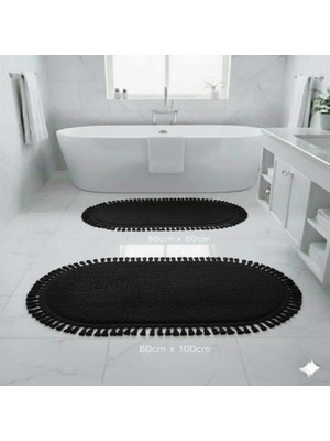 Altun Carpet 2li Banyo Paspası Oval Ponpon Saçaklı Modern Ponpon Saçaklı 60X100+50X60