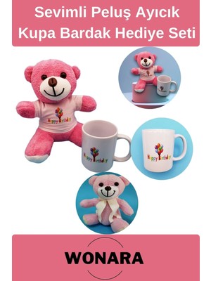 Wonara Özel Üretim Doğum Günü Hediye Seti - Happy Birthday Kupa ve Pembe Ayıcık Tasarımı