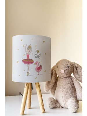 Talia Home Pembe Balerin Kız Desen Çocuk Odası Abajur Masa Lambası TLAB-106