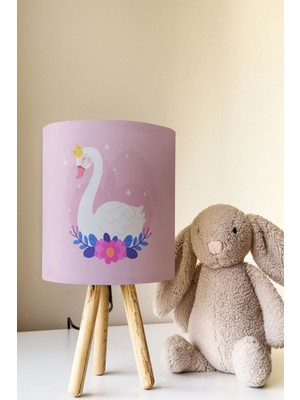Talia Home Pembe Kuğu Desenli Çocuk Odası Abajur Masa Lambası TLAB-224