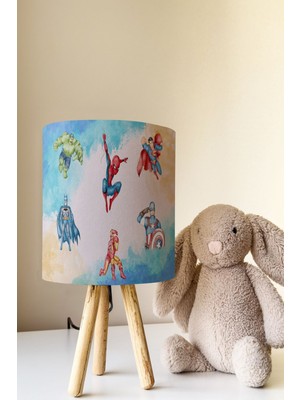 Talia Home Süper Kahramanlar Marvel Desenli Çocuk Odası Abajur Masa Lambası TLAB-315