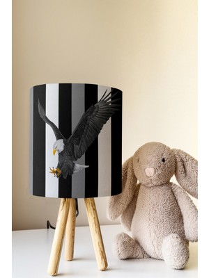 Talia Home Siyah Beyaz Kartal Desenli Çocuk Odası Abajur Masa Lambası TLAB-162