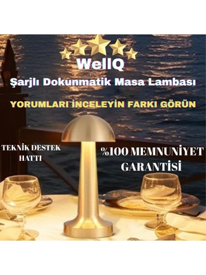 PremiumPort Şarjlı Metal Masa Lambası, Dokunmatik, Gold Renk, Modern ve Şık Tasarım