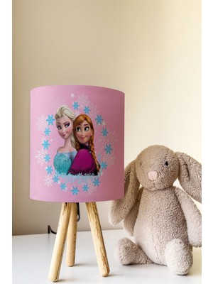 Talia Home Pembe Elsa Anna Desenli Çocuk Odası Abajur Masa Lambası TLAB-153