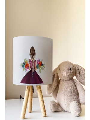 Talia Home Çiçekli Kız Desenli Çocuk Odası Abajur Masa Lambası TLAB-295