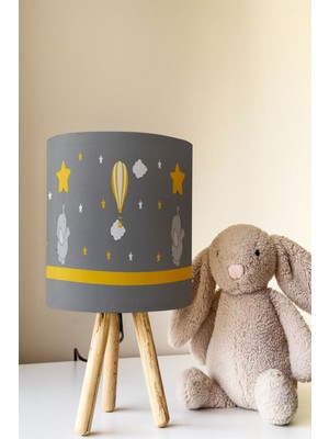 Talia Home Gri Yıldız Tutan Fil Desenli Çocuk Odası Abajur Masa Lambası TLAB-298