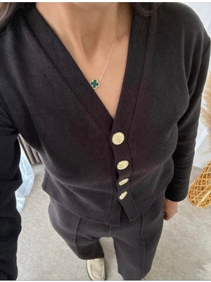 Butik Kadın Triko Ikili Takım Düğmeli Hırka ve Yüksek Bel Palazzo Pantolon