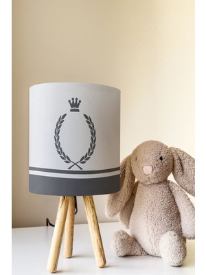 Talia Home Gri Şeritli Taç Desenli Çocuk Odası Abajur Masa Lambası TLAB-289