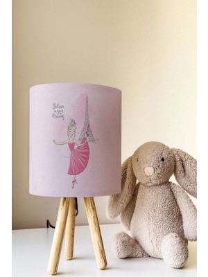Talia Home Pembe Paris Eyfel Eiffel Kulesi Desenli Çocuk Odası Abajur Masa Lambası TLAB-159