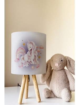 Talia Home Mor Unicorn Desenli Çocuk Odası Abajur Masa Lambası TLAB-321