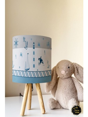 Talia Home Mavi Çapa Denizci Desenli Çocuk Odası Abajur Masa Lambası TLAB-016