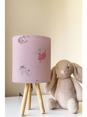Talia Home Pembe Kız Desenli Çocuk Odası Abajur Masa Lambası TLAB-297