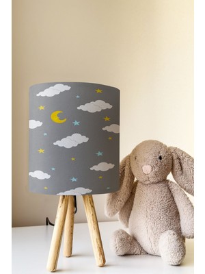 Talia Home Gri Gökyüzü Desenli Çocuk Odası Abajur Masa Lambası TLAB-294