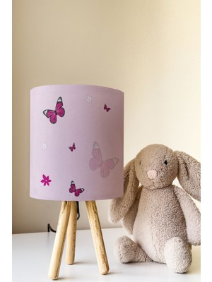 Talia Home Pembe Kelebek Desenli Çocuk Odası Abajur Masa Lambası TLAB-206