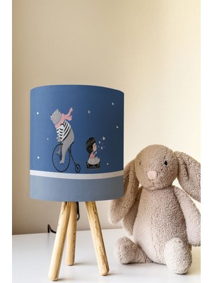 Talia Home Bisikletli Ayıcık ve Kız Desenli Çocuk Odası Abajur Masa Lambası TLAB-183