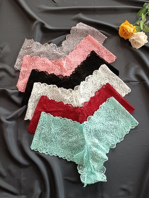 Gül Desen Yumuşak Dantelli Büyük Beden Kadın Hipster Boxer Fantezi Iç Giyim Külot ( Renk ve Beden Seçilerek 1 ADET Gönderilir )