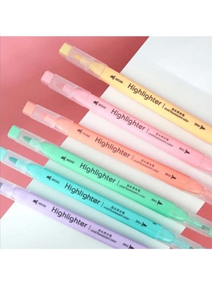 Meyra Accessories Fosforlu 6lı Kalem Seti Çift Başlı Ince ve Kalın Başlı Fosforlu Kalemler Rengarenk Sevimli Hediyelik