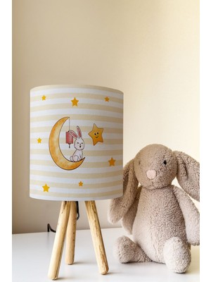 Talia Home Tavşan Ay Yıldız Desenli Çocuk Odası Abajur Masa Lambası TLAB-148