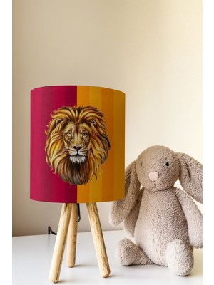Talia Home Sarı Kırmızı Aslan Temalı Çocuk Odası Abajur Masa Lambası TLAB-318
