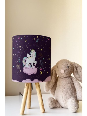 Talia Home Mor Unicorn Desenli Çocuk Odası Abajur Masa Lambası TLAB-078