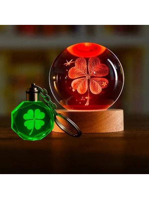 baytoptan Yonca Tasarımlı Renk Değiştiren Anahtarlık ve Usb'li Cam Küre