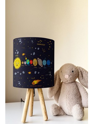 Talia Home Öğretici Gezegenler Desenli Çocuk Odası Abajur Masa Lambası TLAB-182