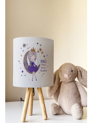 Talia Home Mor Ay'da Oturan Kız Desenli Çocuk Odası Abajur Masa Lambası TLAB-209