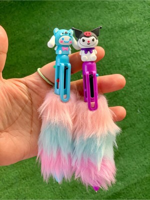 Meyra Accessories 2 Adet Sanrio Kawaii Kuromi Cinnamorol Peluş Tükenmez Kalem 6 Mürekkep Renkli Hediyelik Çok Özel
