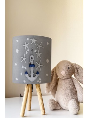 Talia Home Gri Denizyıldızı Çapa Desenli Çocuk Odası Abajur Masa Lambası TLAB-090