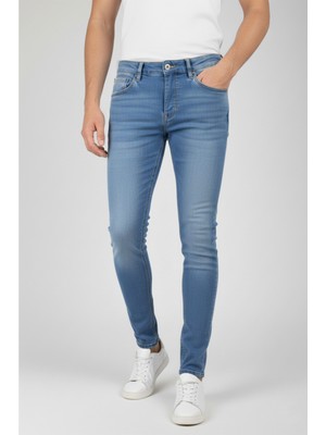 Deepsea Likralı Taşlanmış Dar Kesim Kot Pantolon Slim Fit Mavi Erkek Jean 2608440