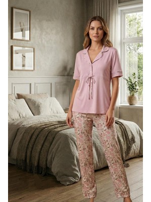 Dvina Effortt Lohusa Desenli Pijama Takımı Pembe - 2064