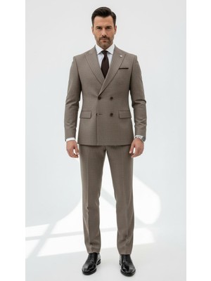 Plus Scorpion Erkek Kruvaze Slim Fit Takım Elbise – 4 Düğmeli, Sivri Yaka, Çift Yırtmaçlı Şık Tasarım