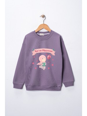 Dekim Moda Sweatshirt Kız Çocuk "kuran Okuyorum" Kalpli  Baskılı Pamuklu
