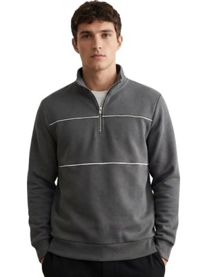 Trender Yarım Fermuarlı 3 Iplik Erkek Sweat 5720 Füme