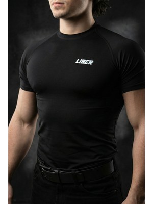 Liber Premium Compression T-Shirt - Siyah Sporcu Tişörtü - Gym & Fitness Muscle Fit Vücudu Saran
