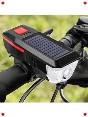 MarkEntegra Güneş Enerjili Bisiklet Feneri & Korna - USB Şarjlı