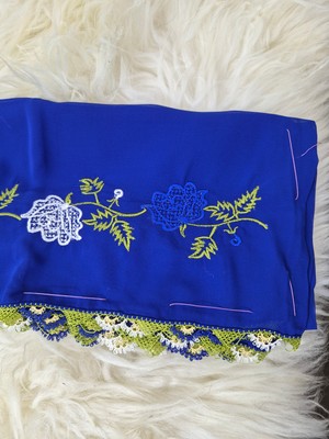 Hoaryage El Emeği Nakış Işlemeli Iğne Oyalı Namaz Örtüsü Çeyizlik Mevlit Başörtüsü Krep Kumaş 145X75 cm