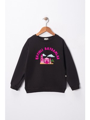 Dekim Moda Sweatshirt Kız Çocuk "hayırlı Bayramlar" Baskılı Pamuklu