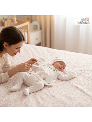 Hoş Geldin Bebeğim! 5'li Incili- Çiçekli Nakışlı Hastane Çıkış Seti Kutulu