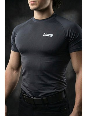 Liber Premium Compression T-Shirt - Füme Sporcu Tişörtü - Gym & Fitness Muscle Fit Vücudu Saran