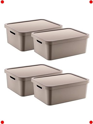 MarkEntegra 4'lü Set Bej 12 Lt Çok Amaçlı Kapaklı Saklama Kutusu