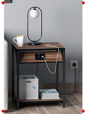 MarkEntegra Şarjlı Akıllı Yan Sehpa - Priz ve Usb-C Port Komodin