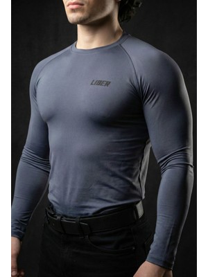 Liber Premium Uzun Kollu Compression T-Shirt - Füme Sporcu Tişörtü - Muscle Fit Vücudu Saran