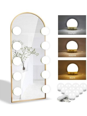 Go İthalat Nostalji Hollywood Tarzı 10'lu Makyaj Masası Aynası Beyaz LED Işıklı Lamba USB (5440)